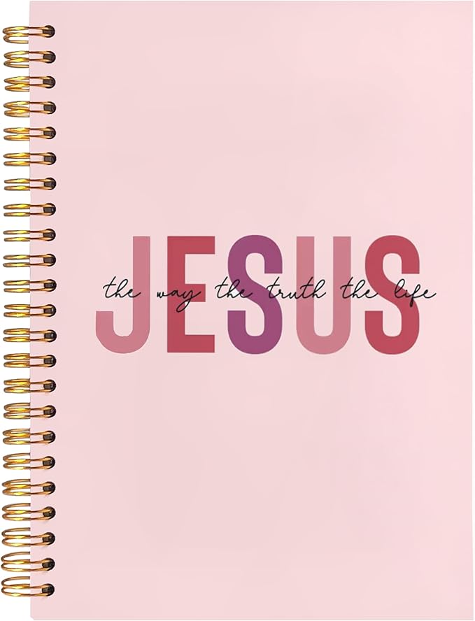 Boho Christian Notebook Journal, Christian Gifts for Women, Bible Notebooks for Note Taking, Bible Journaling Notebook, Jesus the Way the Truth the Life Hardcover Spiral Notebook 5.5x8.3 pink