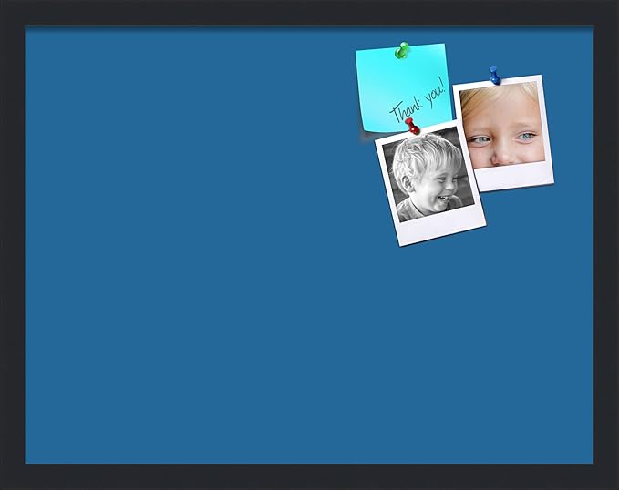 PinPix 22x17 Inch Cork Bulletin Board. This Decorative Framed Pin Board Comes with Navy Pastel Design and a Satin Black Frame. Ideal for Home Office Decor or Message Board (PinPix-1811)