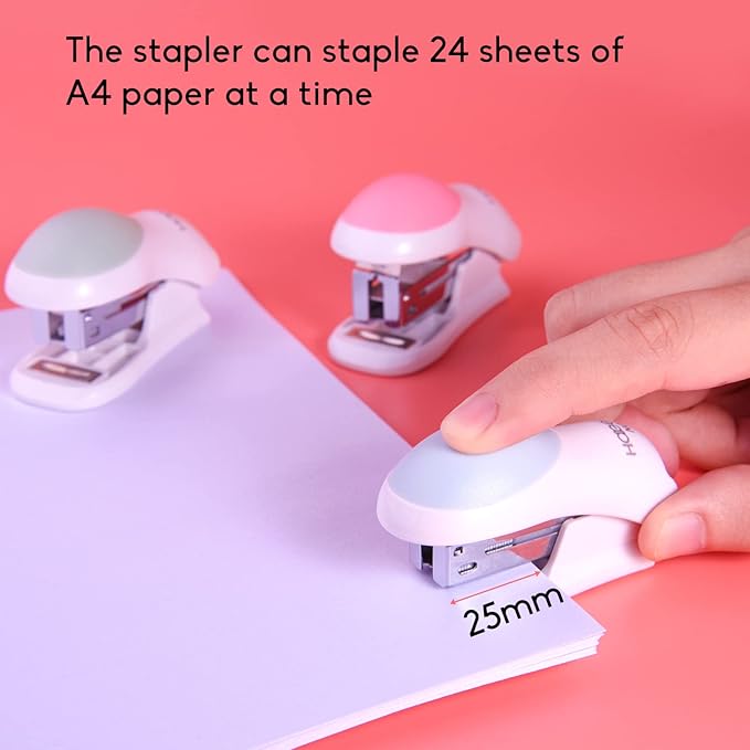 NEBURORA Mini Effortless Desktop Staplers with 400 Standard 26/6 Staples, 2-24 Sheet Capacity, Includes Built-in Staple Remover, Cute Stapler Gift for Student and Office Use, 3 Colors Options (Pink)