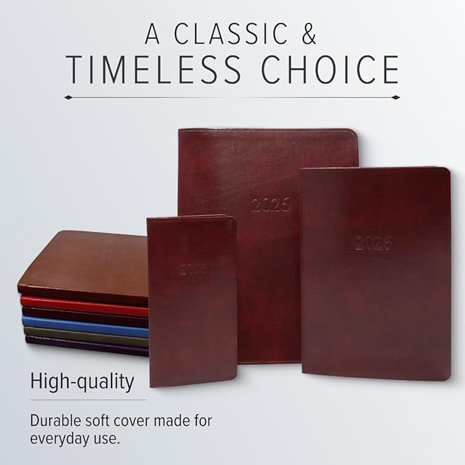 Gallery Leather Large Weekly Monthly Planner 2025-2026, Elegantly Bound Calendar Planner and Notebook with Stylish Gold-Gilded Page Edges, 12 Months - Acadia Black - 9.75 x 7.5 "