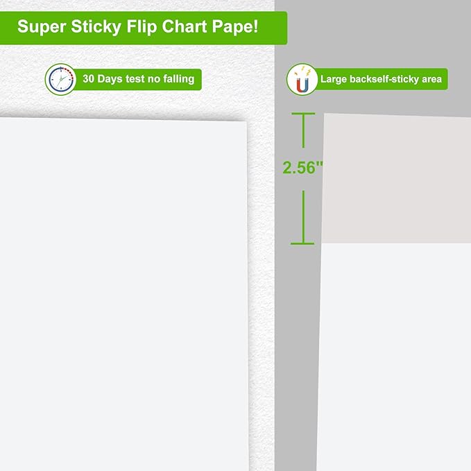 Sticky Easel Pad 25 in x 30 in, 35 Sheets/Pad, 4 Pads/Pack, 140 Sheets， Large White Sticky Easel Paper for Office and Classrooms, Flip Chart Paper for Teachers，Super Sticking Power & Bleed-Resistant