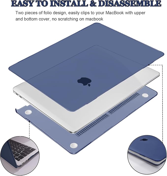 Compatible with 2022 2021-2016 Release MacBook Pro 13 inch Case M2 M1 Chip A2338 A2289 A2251 A1706 A1989 A2159, Crystal Plastic Hard Shell Case Keyboard Skin Screen Film Dust Plug, Navy Blue