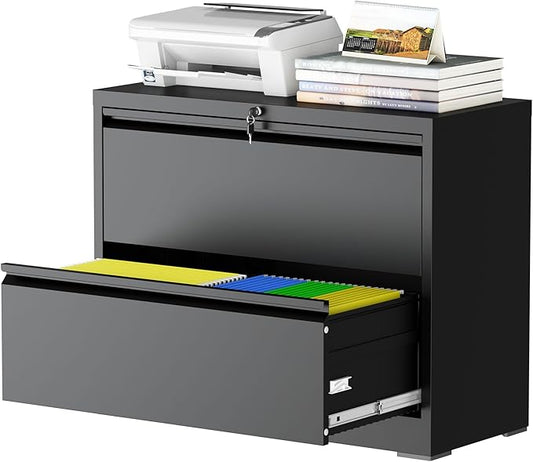 2 Drawer Lateral File Cabinet with Lock, File Cabinet, Metal Lateral Filing Cabinets for Home Office, File Storage Cabinet for Legal/Letter/A4 Documents, Assembly Required (Black, 35'W)