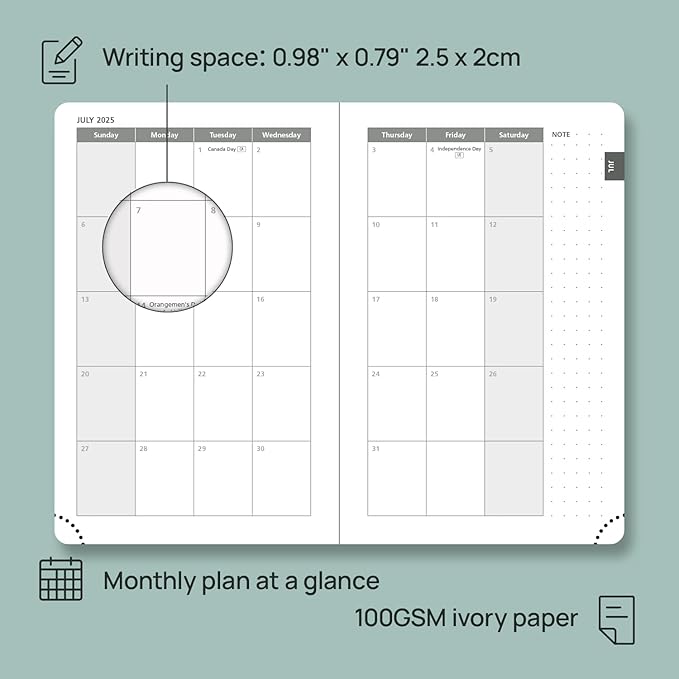 POPRUN Pocket Planner 2025-2026 (Purse Size 4'' x 6.25'') Academic Small Calendar (July 2025 - June 2026) with Hourly Time Slots, 100GSM Thick Papers, Leather Soft Cover - Grey