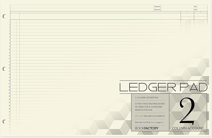 BookFactory Ledger Sheets/Large 2 Column Accounting Ledger Columnar (Two Columns) Loose Leaf Paper - 17'' x 11'', 50 Pages, Loose Leaf, 3 Hole Punched (SHEET-050-CLCLL(17x11-Ledger-2)-AX)
