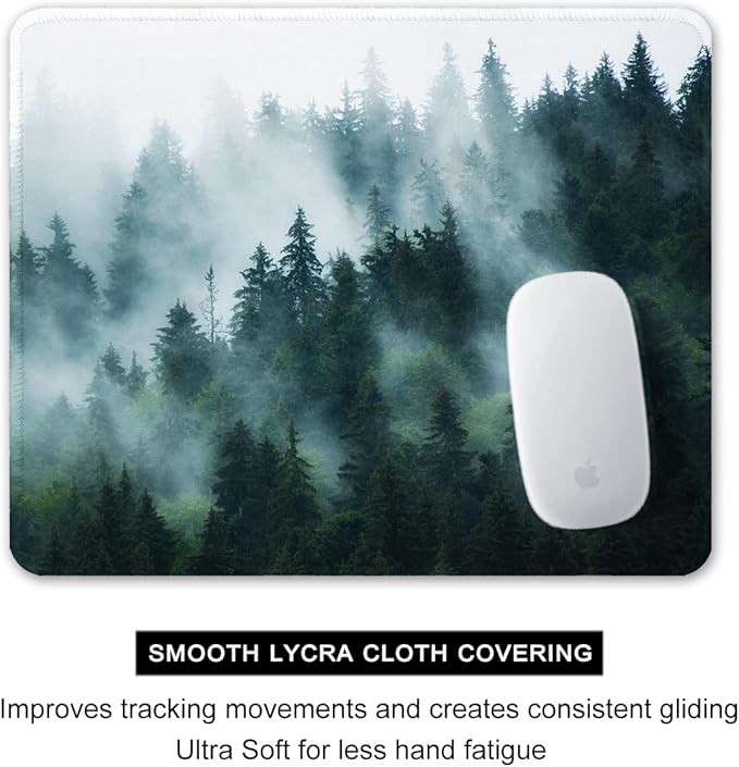 Auhoahsil Mouse Pad, 12 x 10 in Nature Theme Forest Computer Mouse Pad for Desk, Premium-Textured Non-Slip Rubber Stitched Edges Waterproof Square Mouse Mat for Gaming Work Wireless Mice