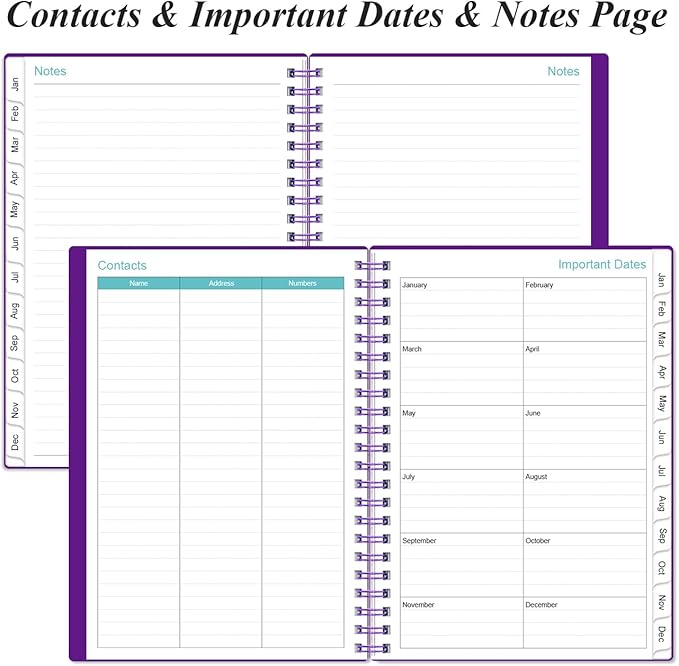 2026 Planner - Planner 2026 from January 2026 - December 2026, Weekly & Monthly Planners Spiral Bound with 12 Monthly Tabs, Inner Pocket, 6.4" x 8.5", Purple