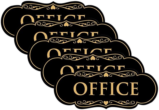 All Quality Designer Office Sign | Easy Installation - Black/Gold - Medium (5 Pack)