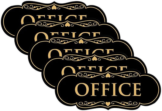 All Quality Designer Office Sign | Easy Installation - Black/Gold - Medium (5 Pack)