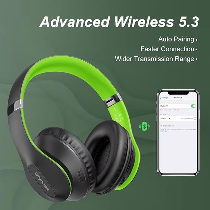 Wireless Bluetooth Headphones Over Ear 65H Playtime HiFi Stereo Headset with Microphone and 6EQ Modes Foldable Bluetooth V5.3 Headphones for Travel Smartphone Computer Laptop