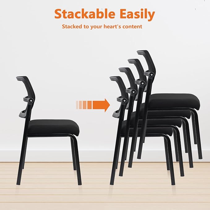 CLATINA Stacking Armless Office Waiting Room Chair with Adjustable Backrest, Stackable Mesh Guest Reception Desk Chairs with Ergonomic Lumbar Support for Conference Lobby Side School, Black, 2 Pack