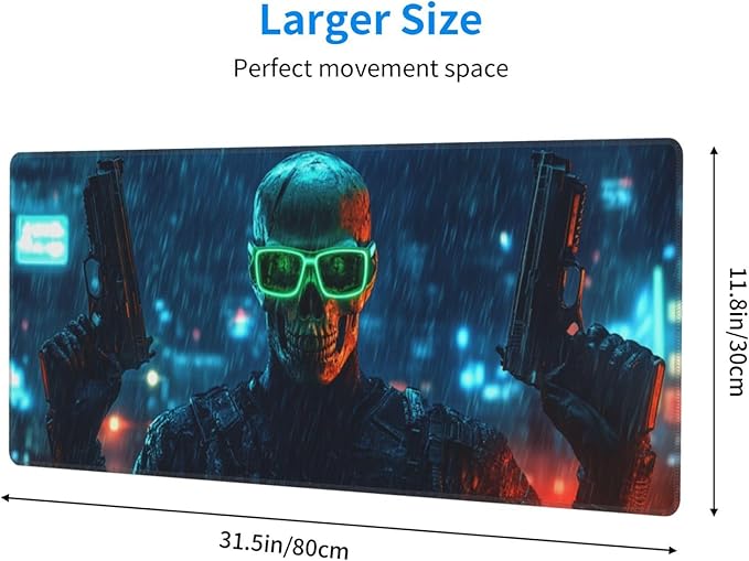 Rain Skull Mouse Pad 31.5 X 11.8 Inch Big Desk Rubber Base Stitched Edges Keyboard Pad XXL Mouse Mat for Home Game and Office
