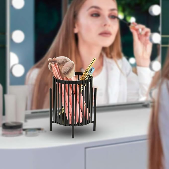 Black Pen Holder Cup for Desk, Black Metal Pencil Holder, Premium Metal Pen Cup Pencil Holder Marker Holder, Desk Accessories Organizer for Home & Office