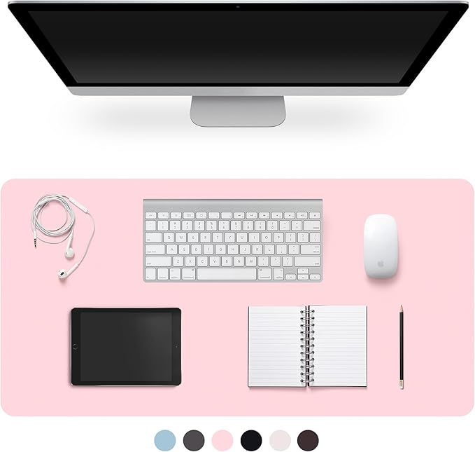 Leather Desk Pad Protector,Non-Slip Desk Pad,on-Slip PU Leather Large Mouse Pad,Easy Clean Desk Protecor Mat,Writing Pad for Office Work/Home/Decor(Pink, 47.2" x 17")