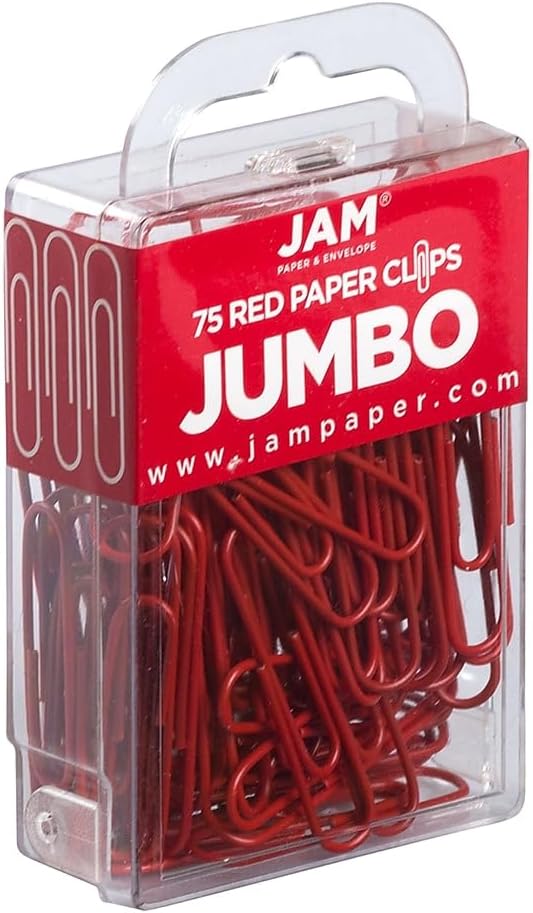 JAM PAPER Colorful Jumbo Paper Clips - Large 2 Inch - Red Paperclips - 75/Pack