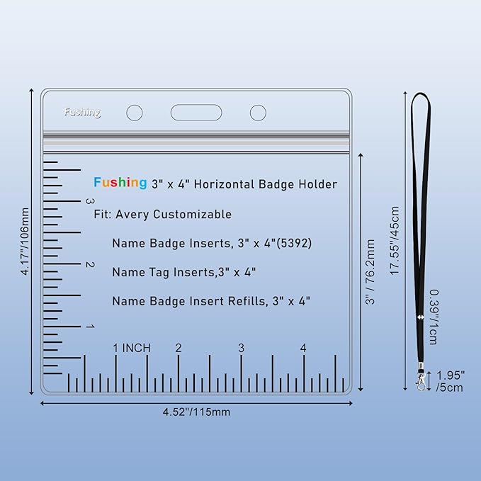 Name Badge Holders with Lanyards - Fushing 50Pcs Clear Plastic Horizontal Name Tag Badge ID Card Holders and Lanyards for 3 x 4 Inch Name Badge Inserts or Name Tag Inserts