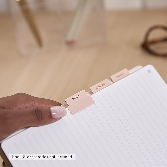 Vegan Leather Blush + Gold Foil Mini 12 Subject Label Adhesive Tabs for Folders, Pages. Organize Your Files, Books and Agenda's with These Sticky Folder Tabs - Erin Condren