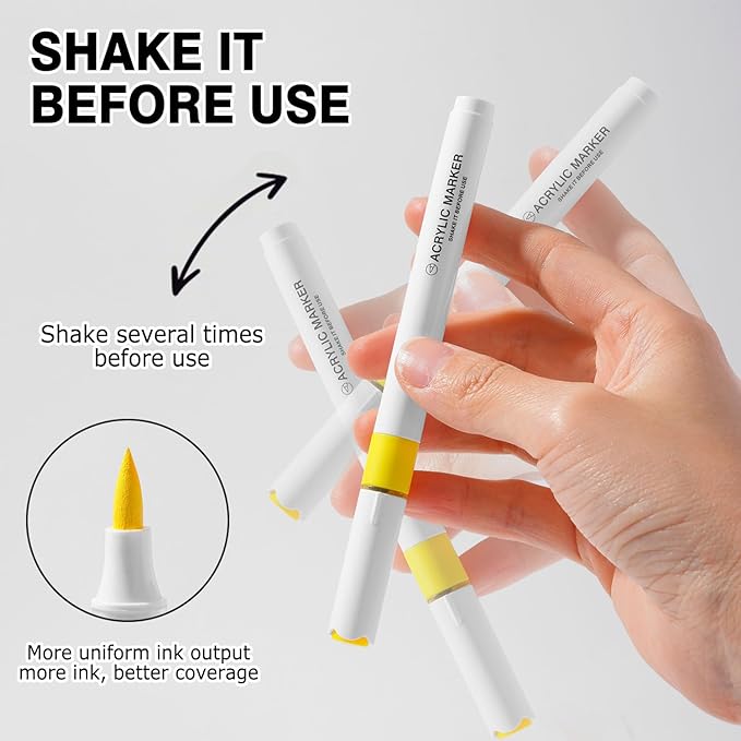 9 Color Acrylic Paint Markers, Water-Based Acrylic Markers for Artists Adults Coloring Drawing Cartoon Anime Comic - Brush Tip for Rock Painting, Wood, Canvas, Fabric (Gray Wolf Series)