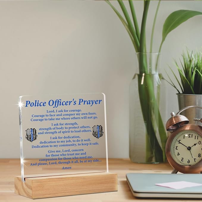 Police Gifts, Police Officer Gifts for Men Women, Police Graduation Gifts, Law Enforcement Gifts, Police Officer Prayer Clear Desk Decorative Sign Police Office Acrylic Decor