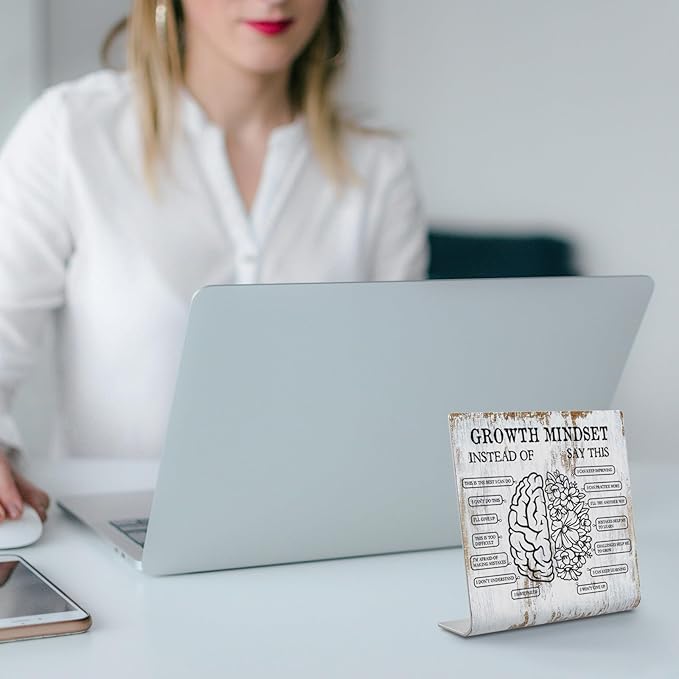 TRCENDE Growth Mindset Definition Plaque Desk Decor Office Shelf, Funny Work Colleague Gifts for Men Women, Mental Health Therapy Office Motivational Decor XUV112