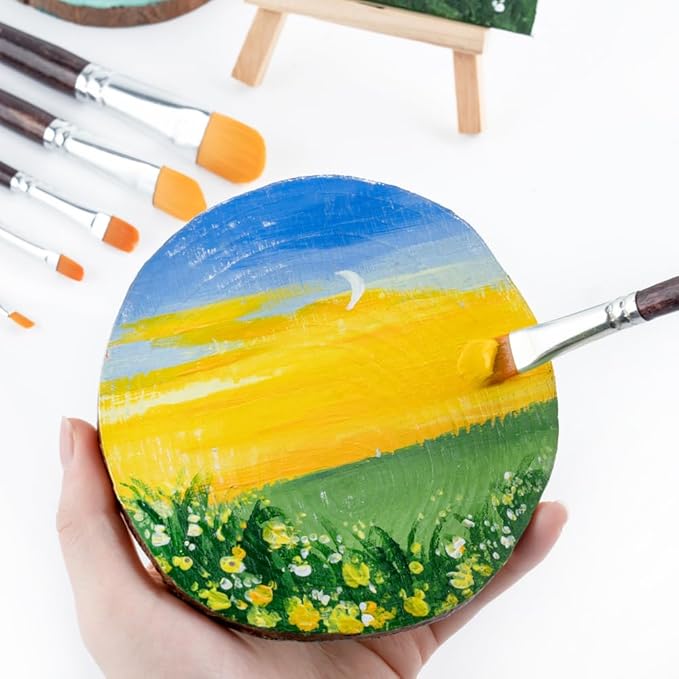 Transon 7pcs Artist Filbert Paintbrush Set for Acrylic Watercolor Gouache Oil and Body Painting