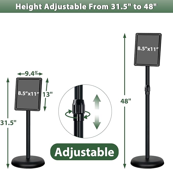 8.5x11 Poster Stand Holder Adjustable Floor Standing Sign Holder Vertical and Horizontal View Sign Display, Aluminum Snap Frame with Safety Corner (Black-8.5x11)