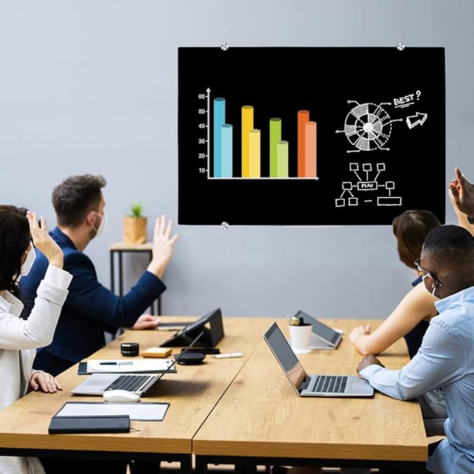DEVELOP Large Magnetic Black Glass Dry Erase Board, 60 x 36 Inches (150 x 90 cm), Modern Tempered Glass Whiteboard for Wall, Frameless White Board with Marker Tray, 4 Markers, 2 Magnets, 1 Eraser