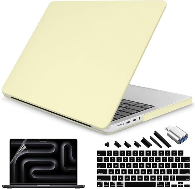Teryeefi Case Cover for MacBook Pro 16 Inch M4 M3 M2 M1 (2025 2024-2021 Release) A3403 A3186 A2485 A2780 A2991 Model, Matte PC Hard+Keyboard Cover+Screen Protector+Type C Adapter, Yellow