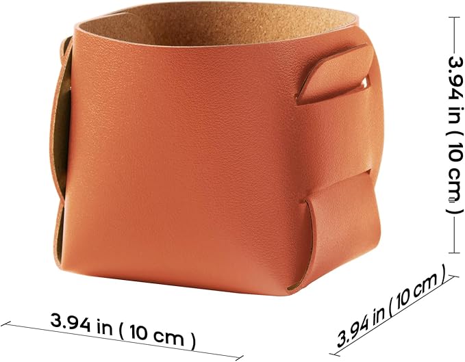 HOMIEAZICOZI 2-Pack Cork Leather Desk Accessories Storage - Pencil Pen Holder - Makeup Brush Holder Organizer - Stylish Addition to Home Decor (Orange)