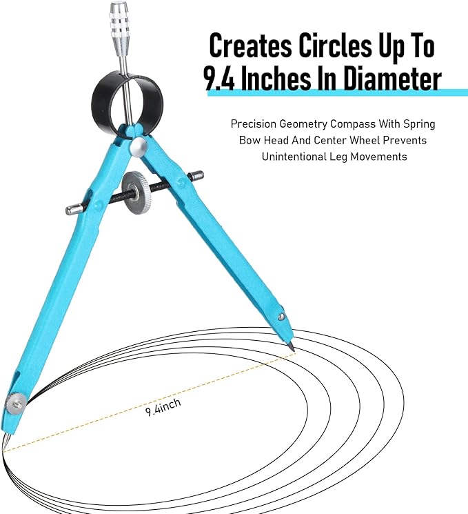 EBOOT Student Geometry Math Set, Drawing Compass and 6 Inch Clear Swing Arm Protractors 180 Degree Math Protractor (Sky Blue)
