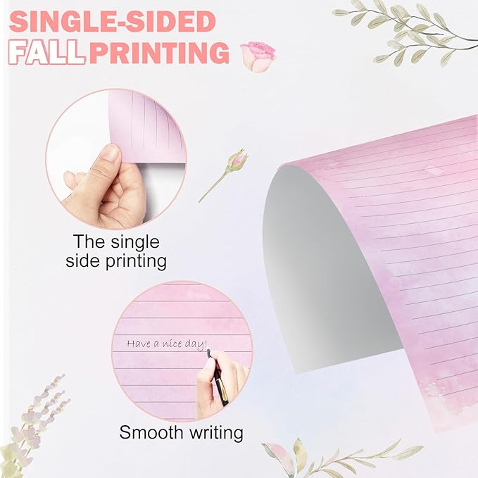 250Pcs Watercolor Stationery Paper and Envelope Set with 100 Letterhead Papers and 50 Envelopes, 10 Design for Letter Writing Invitations Computer Holidays Party Notes, 8.5x11 Inch-Lined