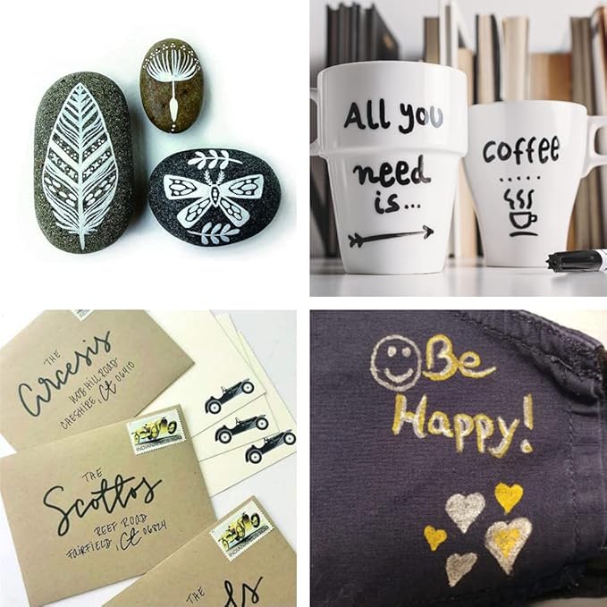 Overseas Permanent Paint Markers Pens - 3 Pack Silver Oil Based Paint Pens, Medium Tip, Quick Drying and Waterproof Marker Pen for Metal, Rock, Wood, Fabric, Plastic, Canvas, Mugs, Stone, Glass