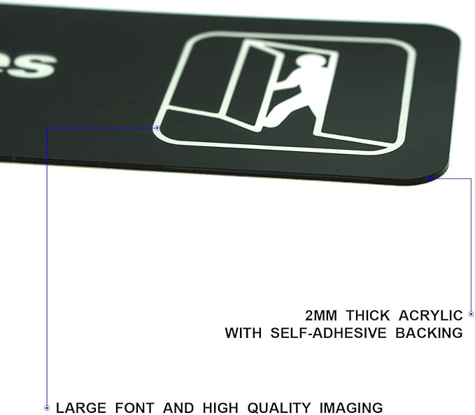 "Employee Only" Informative Acrylic Plastic Sign with Symbols, (4 Pack) 9 X 3 Inch, Self Adhesive, Use for Office/Business, Easy to Apply, White Big Letters on Black Plate