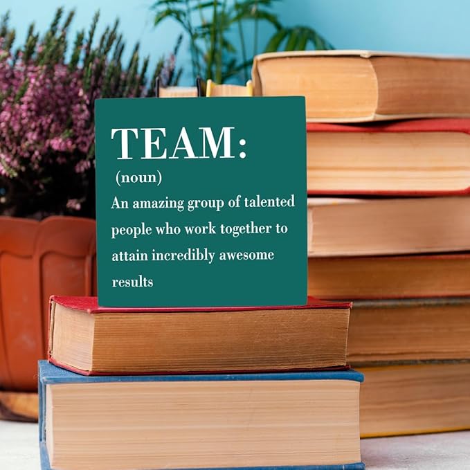 HTBIG Rustic Green Wooden Team Sign, Office Desk Decor
