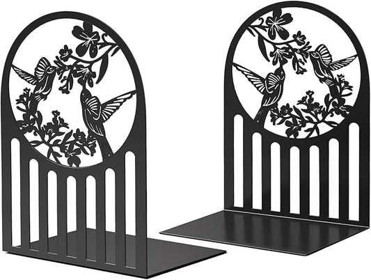 Hummingbird Book Ends, Metal Bookends for Shelves Decorative, Book Stopper for Heavy Books, Bookends for Home, Office, Library, School Use (Black)