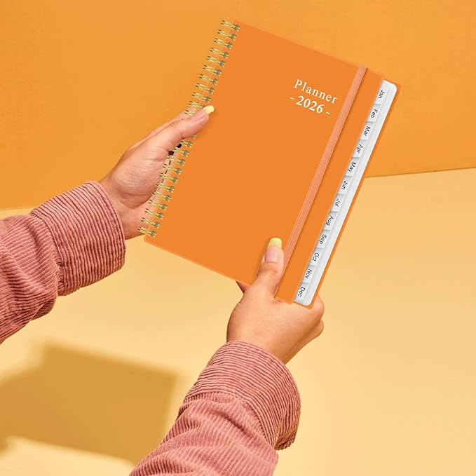 2026 Planner - Planner 2026 from January 2026 - December 2026, Weekly & Monthly Planner Spiral Bound with 12 Monthly Tabs, Inner Pocket, 6.4" x 8.5", Orange-E