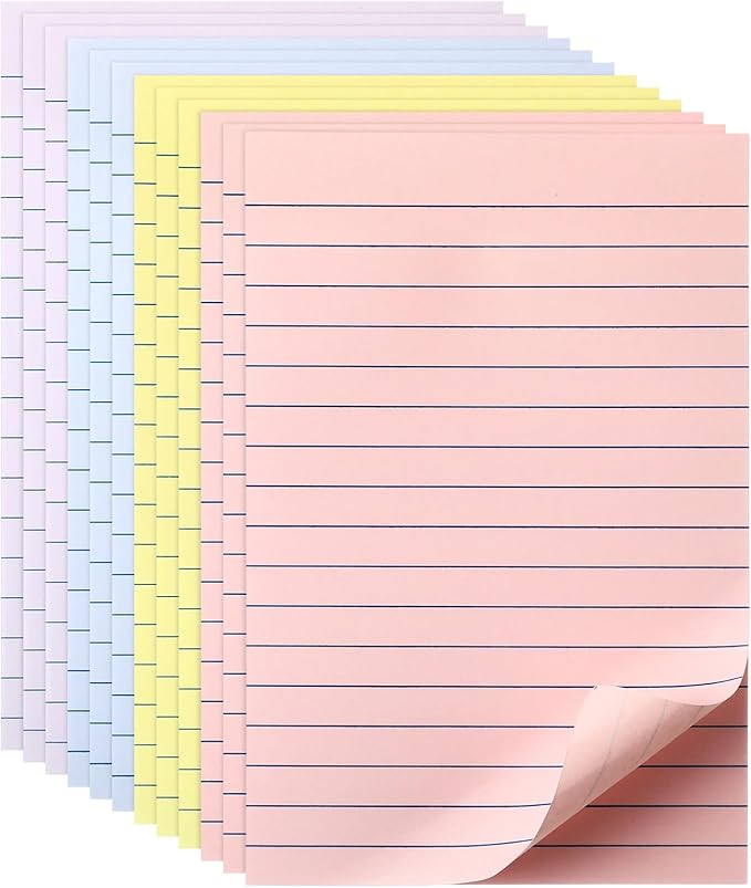 12 Pads Pastel Color Boho Sticky Notes 4x6 with Line, Lined Self Stick Notes Pads Boho Office Supplies, Vintage Aesthetic School Accessories 50 Sheets/pad