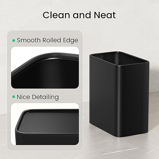 Cesun Small Bathroom Trash Can 2.1 Gallon Wastebasket, Modern Metal Garbage Can Office Waste Basket, Matte Black Stainless Steel Trash Bin for Bedroom, Home Office, Toilet, rv, Near Desk, Under Sink