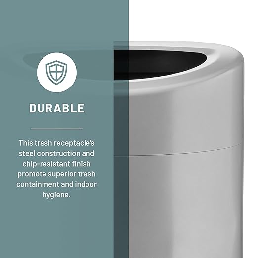 Safco Open Top Trash Can, 14 Gallon Stainless Steel Modern Garbage Can for Indoor Use, Silver