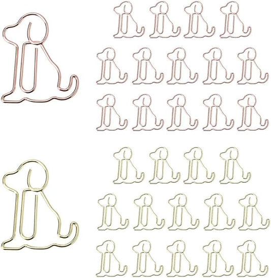 OWLFAVO 30pcs Puppy Dog Shape Paper Clips with Clear Box, Rose Gold and Yellow Gold, Funny Cute Paperclips Bookmarks Planner Clips for Fun Office Supplies School Gifts Wedding Decoration