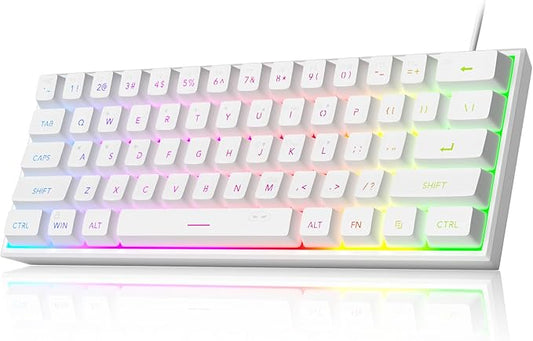MageGee Mini 60% Gaming Keyboard, Upgrade RGB Backlit 61 Key Ultra-Compact Keyboard, TS91 Ergonomic Waterproof Mechanical Feeling Office Computer Keyboard for PC, MAC, PS4, Xbox ONE Gamer(White)