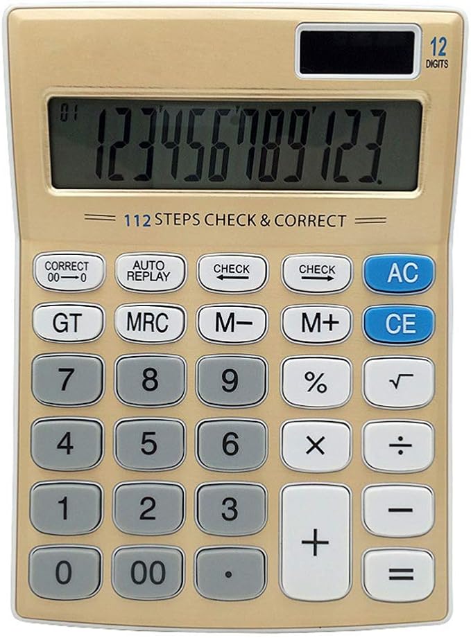 Meichoon Desktop Calculator Standard Function Solar Battery Dual Power with 12 Digit Large LCD Display Basic Calculating Machine for Office/Home Elegant Design KA05