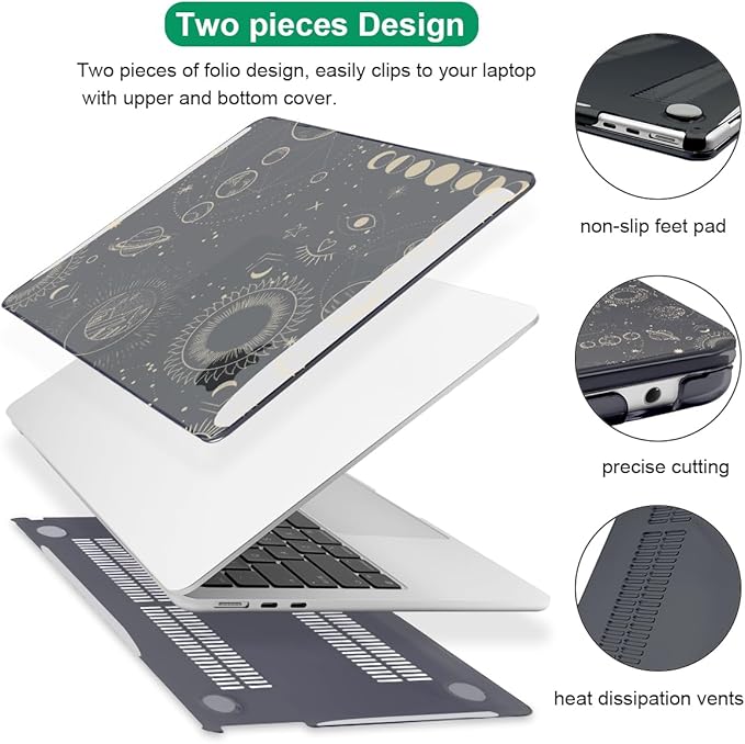 for MacBook Air 13.6 Inch Case M4 A3240 A3113 M3 A2681 M2 2025 2024 2023 2022 Release, Pattern Plastic Hard Shell Case Cover for Mac Air 13 inch M4 M3 M2 Chip Touch ID, Total Lunar Eclipse