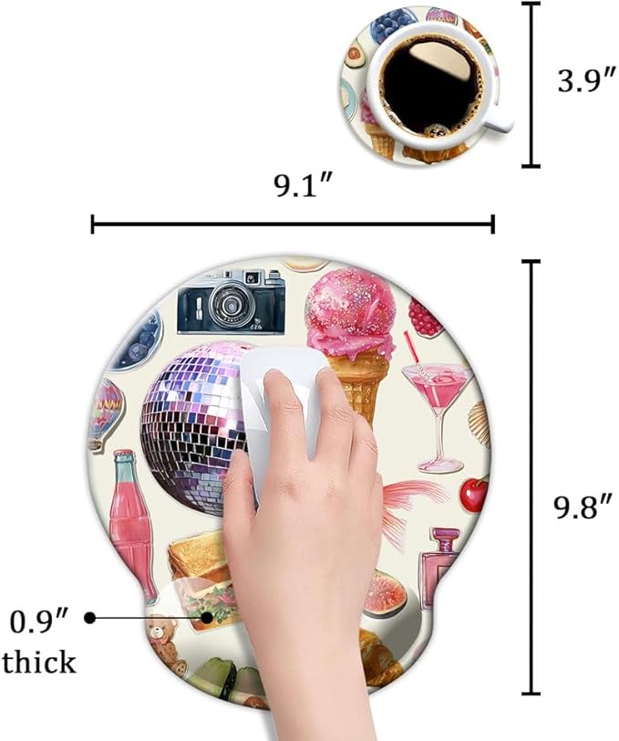 Ergonomic Mouse Pad with Wrist Support,Mouse Pad with Wrist Rest,Relieve Wrist Pain Mousepad Non-Slip Rubber Base,Mouse Pads for Desk,Computers,Laptop,Office,Home,Accessories Pink Stickers