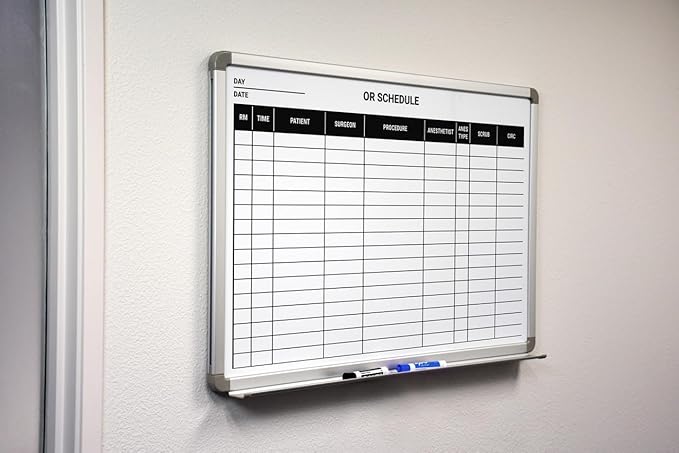 OR Schedule Dry-Erase Hospital Whiteboard (Version 2) 36" x 24"