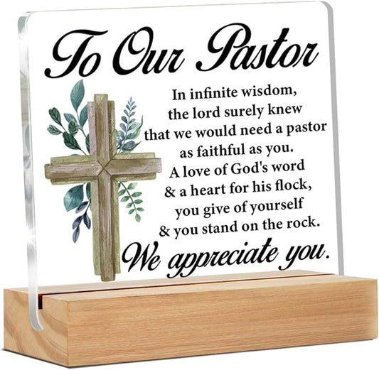 Pastor Appreciation Gift, Church Leader Clear Desk Decorative Sign - Home Acrylic Decor for Preacher