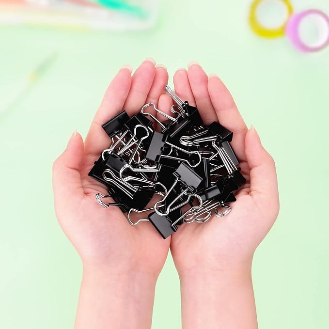ZZTX Black Binder Clips Paper Clamps Clips Small Size, 0.75 Inches, 36 Pack