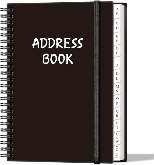 Address Book with Alphabetical Tabs - A5 Telephone & Address Book with Address Contacts, Special Date, Phone, Birthday & Internet Login Password for Home and Office, 6.2" x 8.5", Black