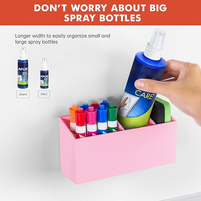 Magnetic Dry Erase Marker Holder, Acrylic Magnet Pen Holder for Whiteboard, Refrigerator, Magnetic Fridge Organizer for Office, Classroom, Whiteboard Maker Holder, Locker Organizer-Pink