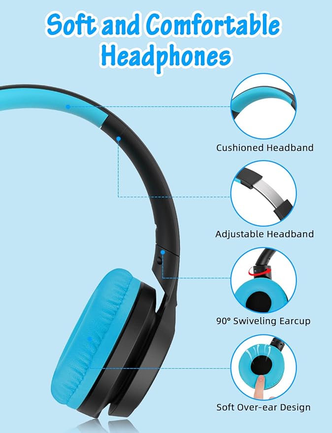 Kids Headphones with Microphone, Wired Over Ear Headsets with Limited Volume 85dB/ 94dB for Boys Girls Teens Children Online School/Travel/iPad/Tablet/Cellphone